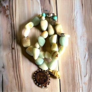 Gorgeous Green Rock with Turquoise Accents Designer Bracelet